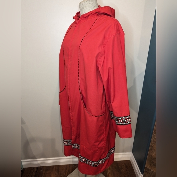 Vintage Red shell overcoat Jacket with embroidery plus size 1x - Picture 7 of 12